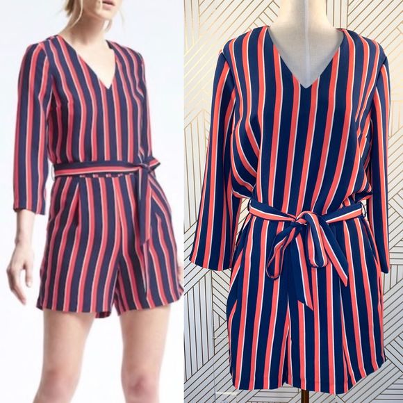 Banana Republic Pants - Banana Republic Vertical Stripe Wrap Romper